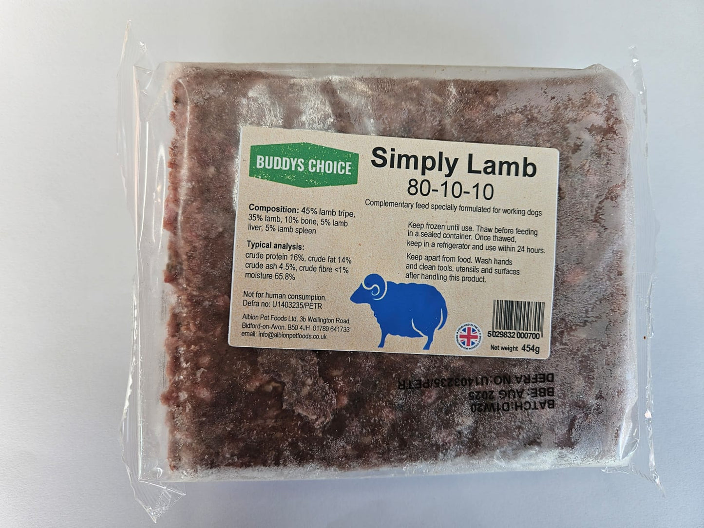 Albion Buddy's Choice Simply Lamb 80/10/10 454g